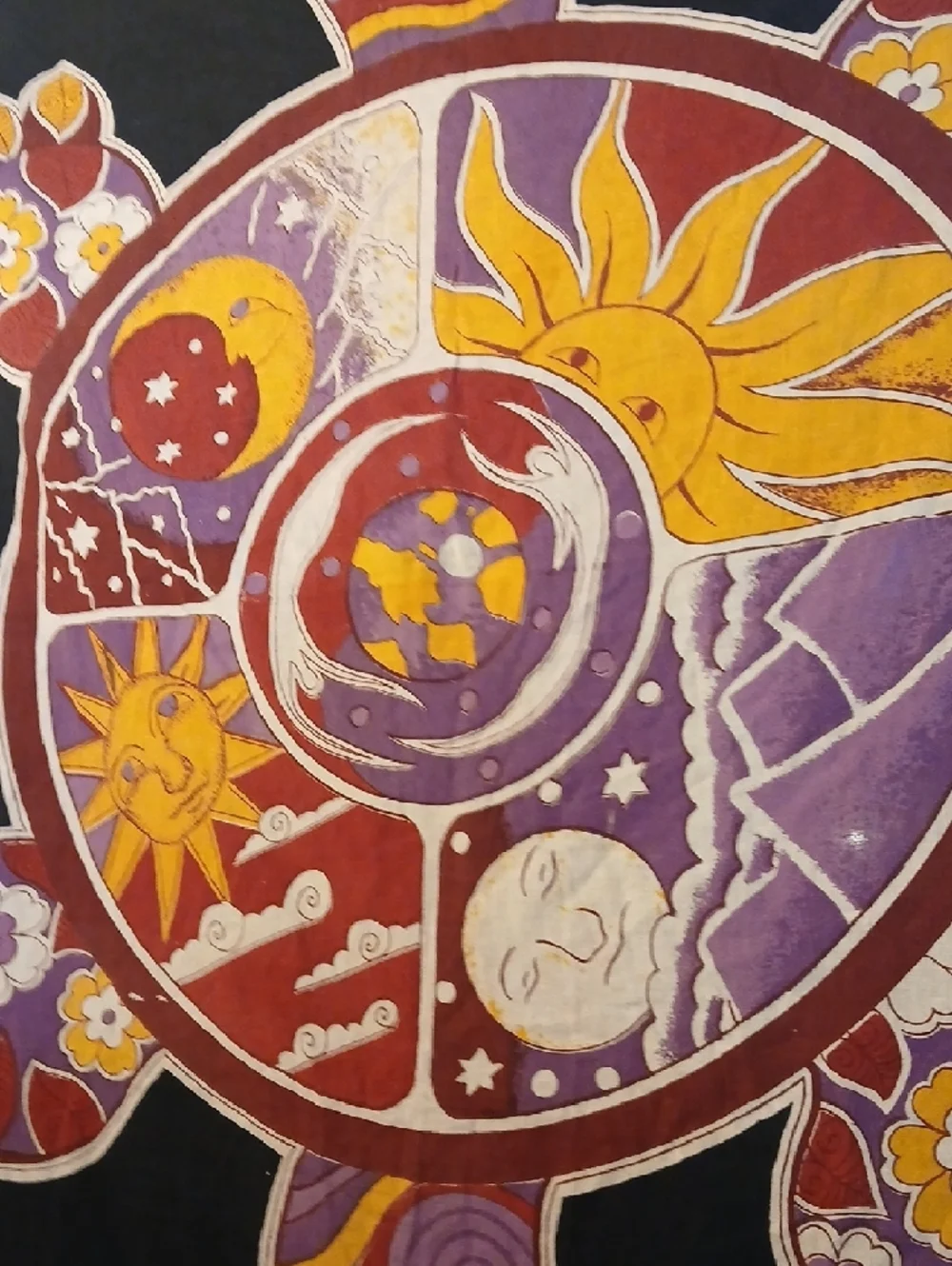Vintage Gypsy Rose Bohemian Sun & Moon Turtle Wall Tapestry Yellow, Purple, Red